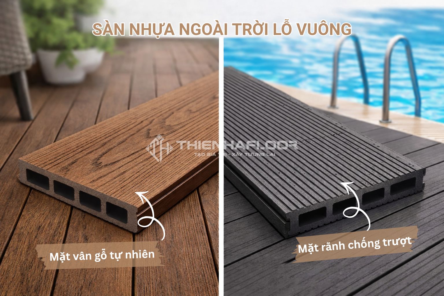 Sàn Gỗ Nhựa Ngoài Trời Lỗ Vuông