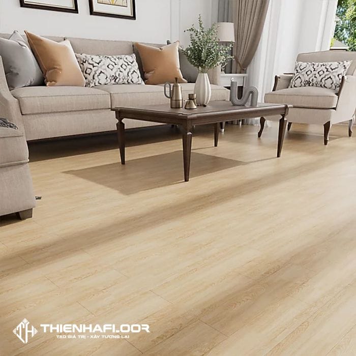 glue-down wood-look vinyl flooring in the living room