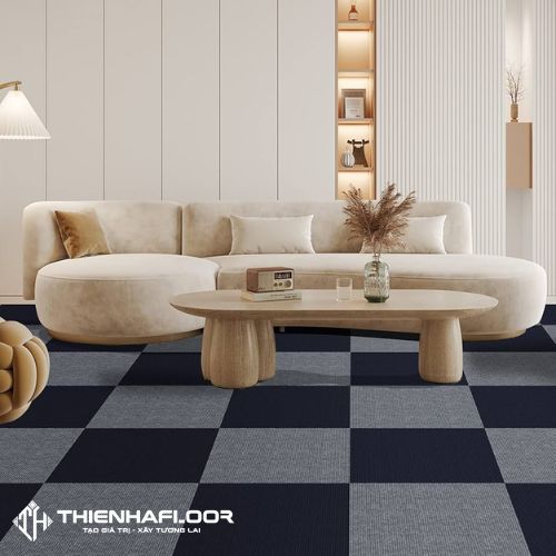 Sàn nhựa giả thảm tôn lên vẻ sang trọng cho phòng khách