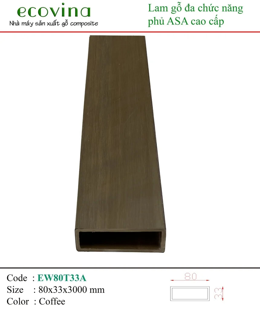 Thanh lam gỗ nhựa ngoài trời Ecovina EW80T33A Coffee