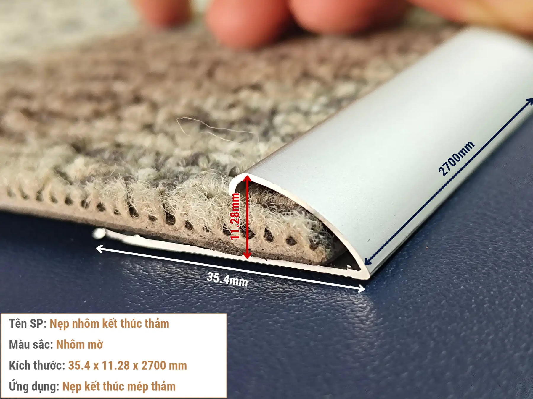 Nẹp nhôm kết thúc thảm màu nhôm mờ