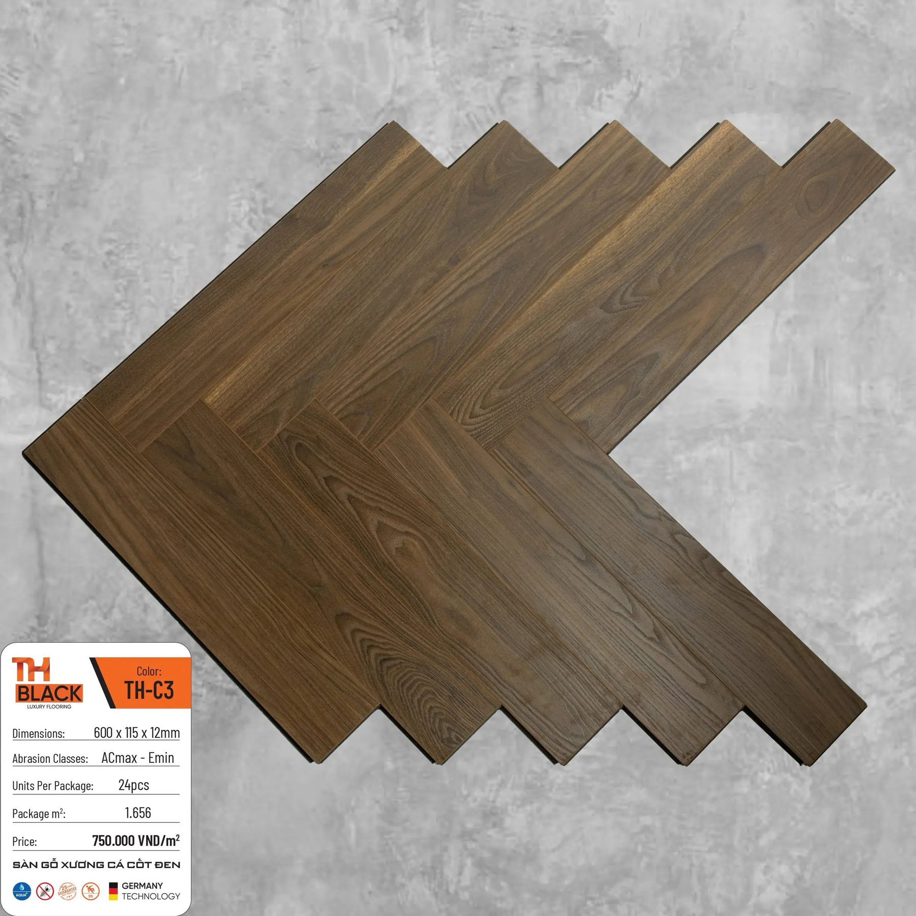 Sàn Gỗ THBLACK Xương Cá 12mm TH-C3