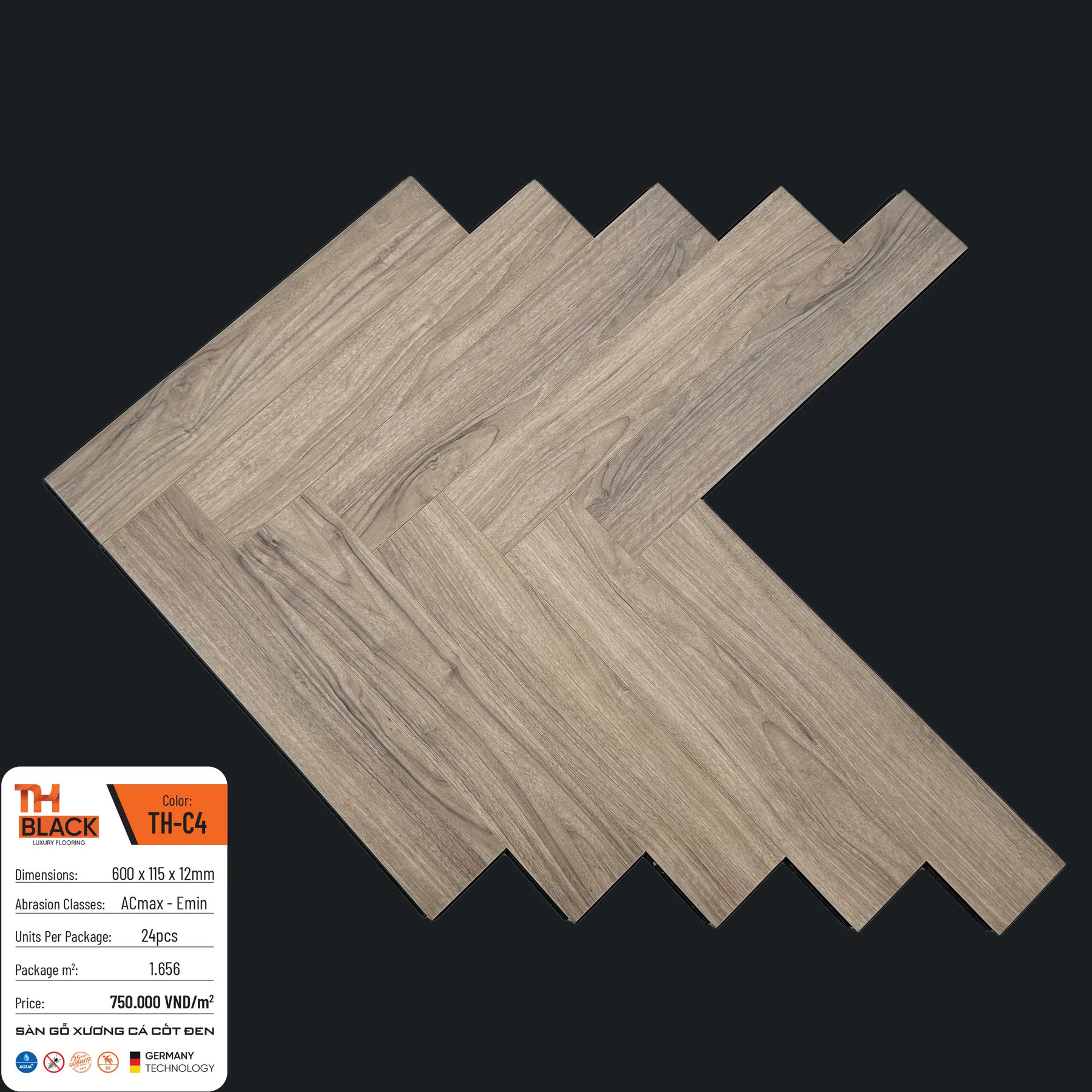 THBLACK Herringbone Laminate Flooring 12mm TH-C4