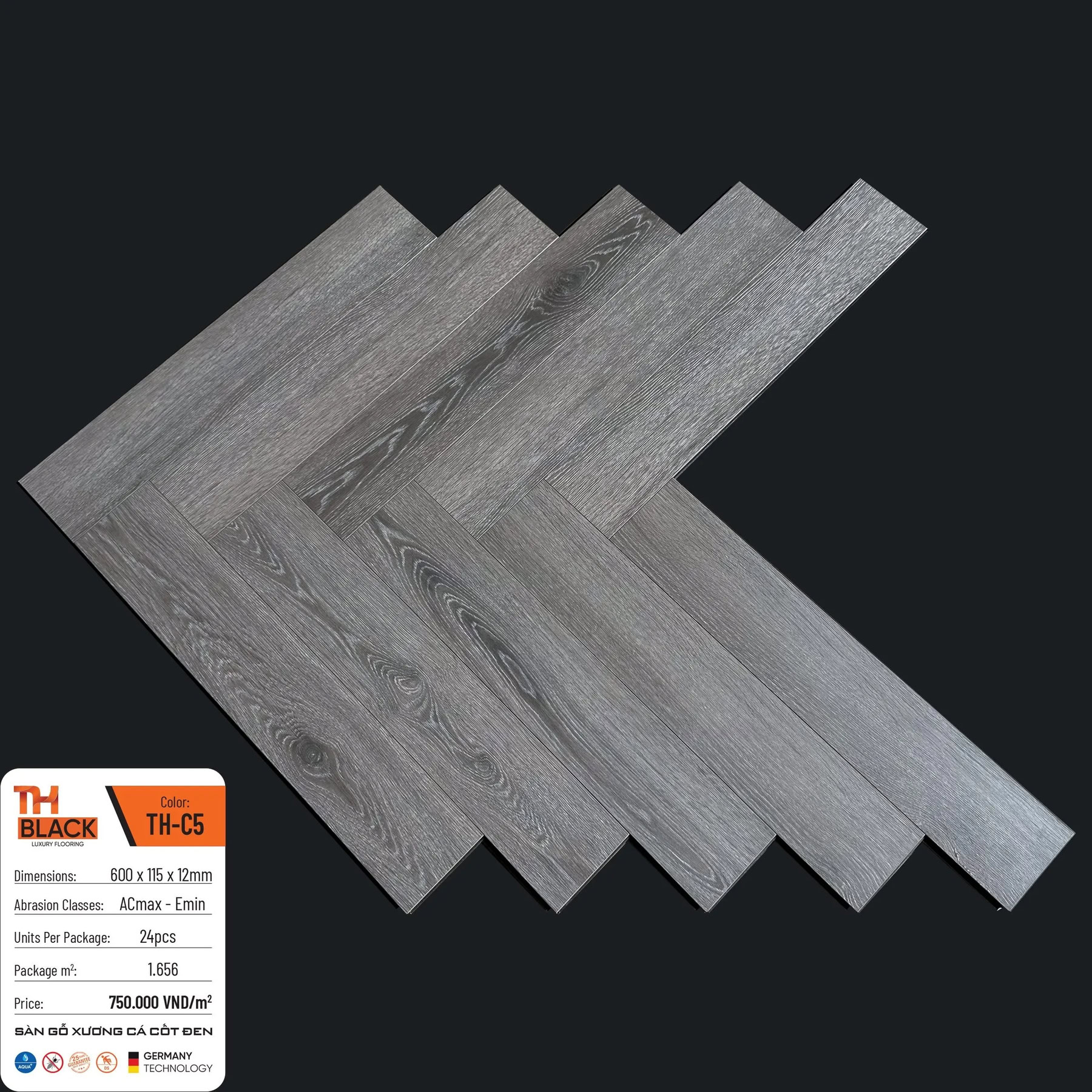 THBLACK TH-C5 12mm Herringbone Laminate Flooring