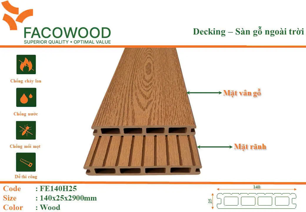 Facowood FE140H25 Wood Outdoor Wood Flooring