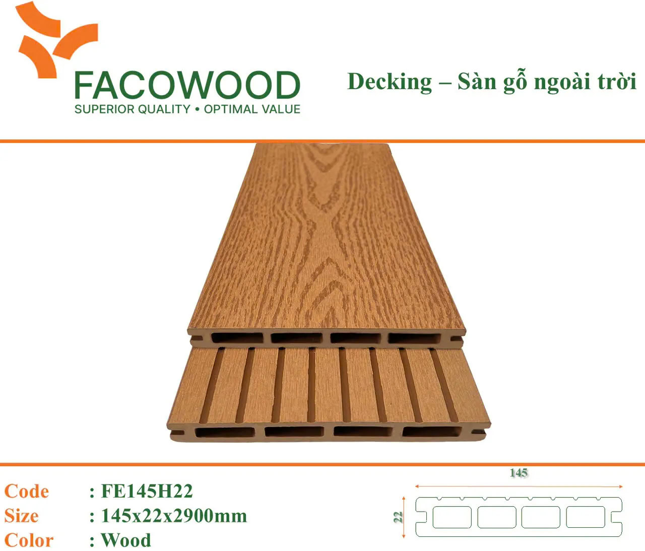 Facowood FE145H22 Wood Outdoor Wood Flooring