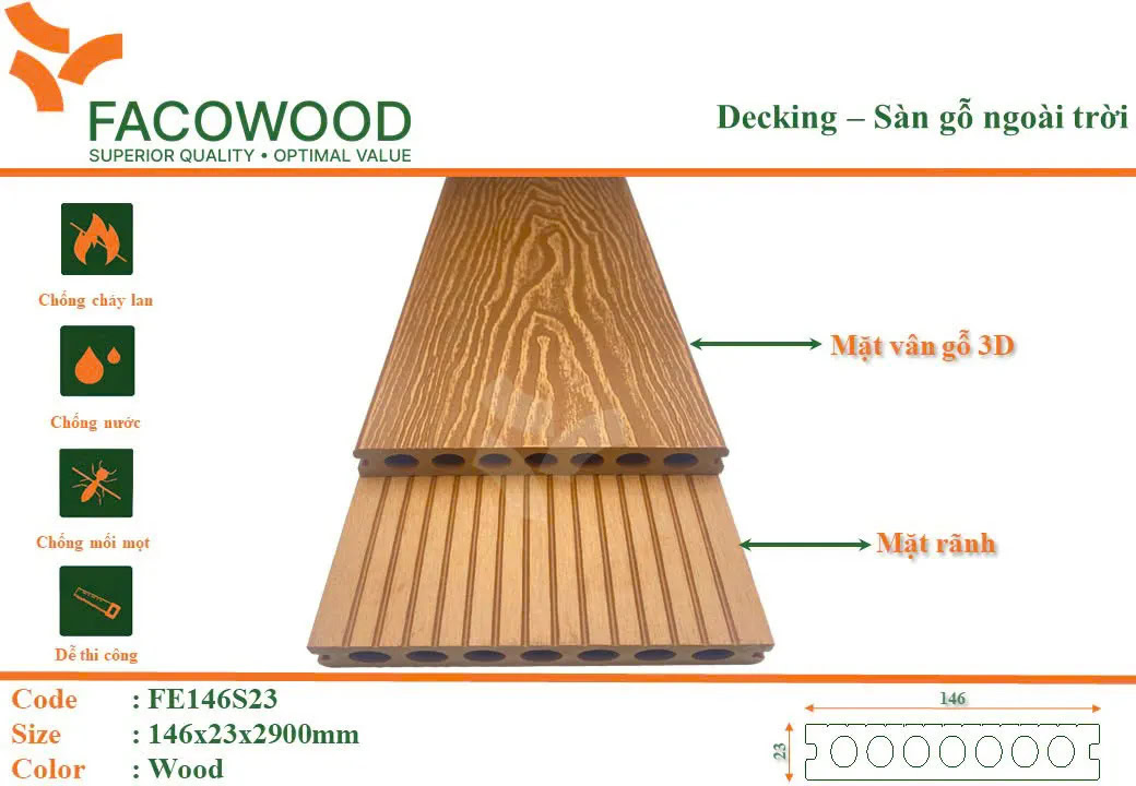 Facowood FE146S23 Wood Outdoor Wood Flooring