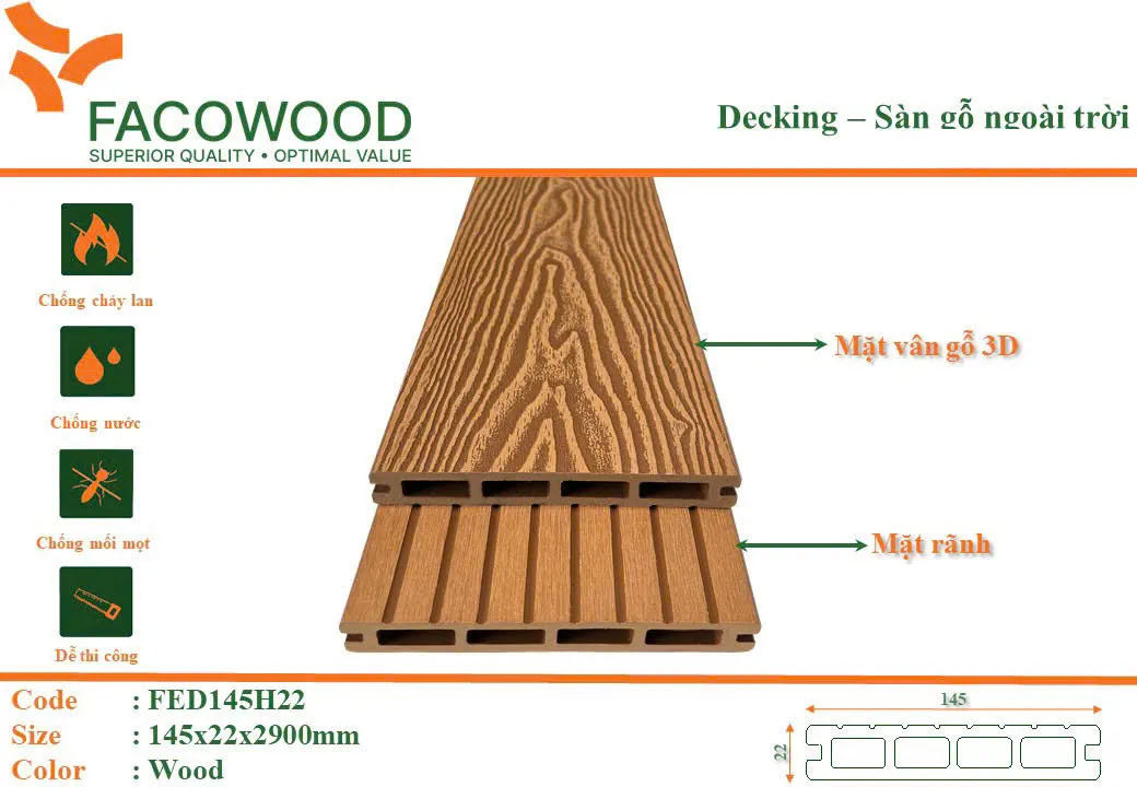 Facowood FED145H22 Wood Outdoor Wood Flooring