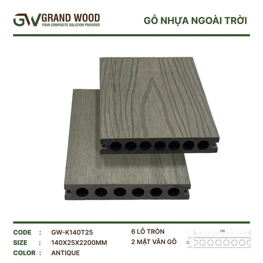 Grand Wood GW-K140T25 AntiQue Outdoor Wood Plastic Composite Flooring