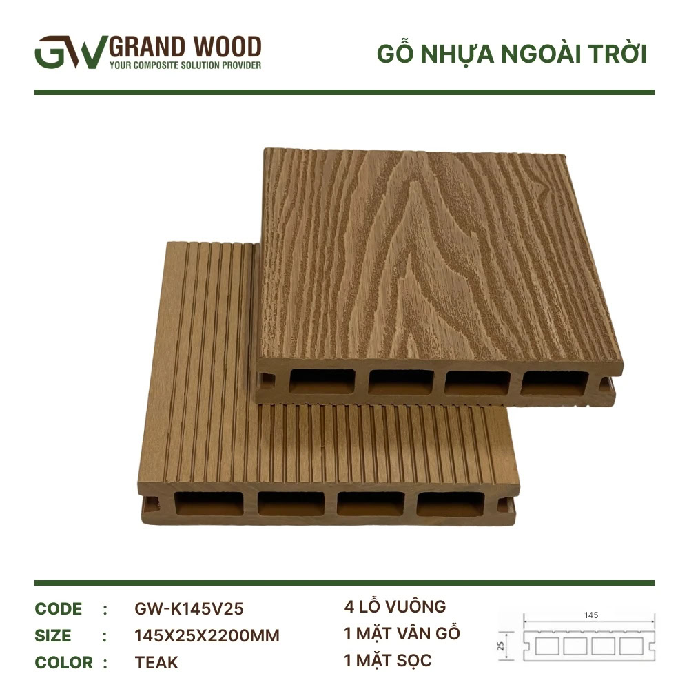 Grand Wood GW-K145V25 Teak Outdoor Wood-Plastic Composite Flooring