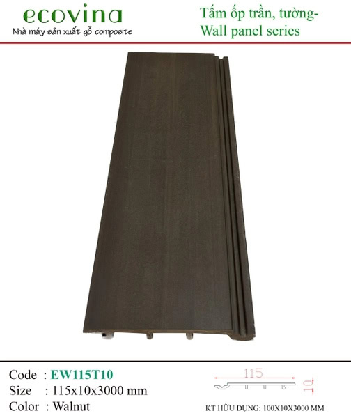 Tấm ốp gỗ nhựa Ecovina EW115T10 Walnut