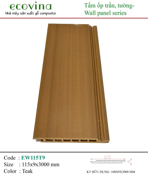 Tấm Ốp Gỗ Nhựa Ecovina EW115T9 Teak