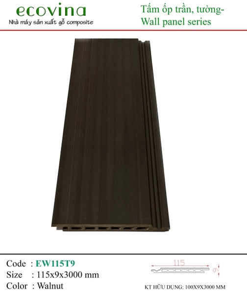 Tấm ốp gỗ nhựa Ecovina EW115T9 Walnut