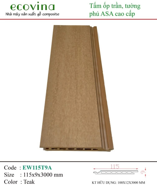 Ecovina EW115T9A Teak Wood Plastic Wall Panel