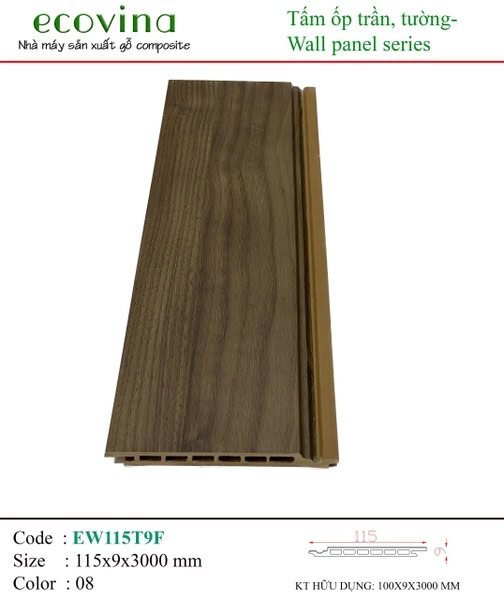 Tấm ốp gỗ nhựa Ecovina EW115T9F 08