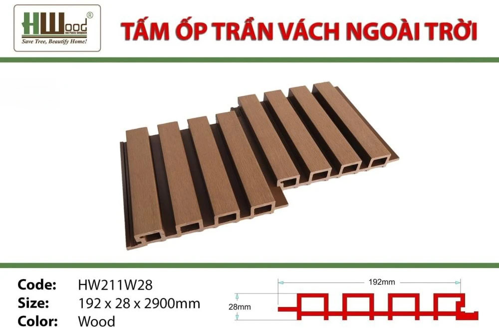 Tấm ốp lam sóng ngoài trời Hwood HW211W28