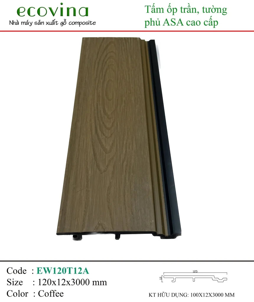 Tấm ốp PVC phủ ASA Ecovina EW120T12A Coffee