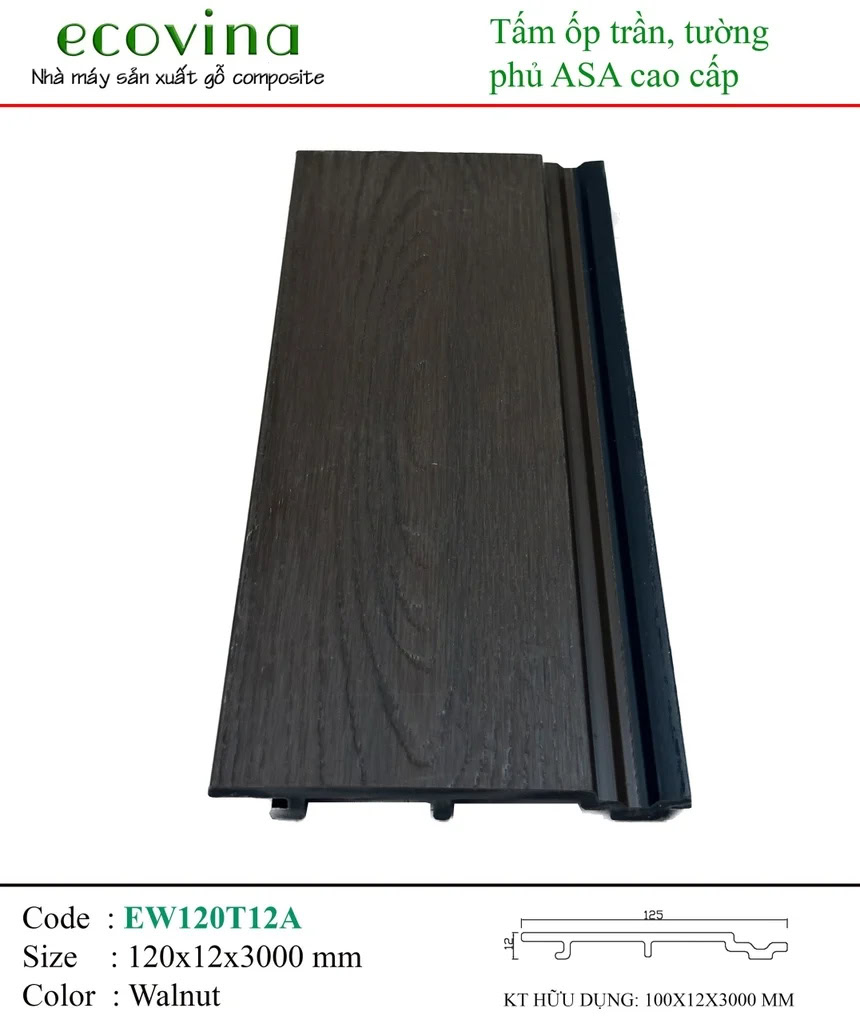 Tấm ốp PVC phủ ASA Ecovina EW120T12A Walnut