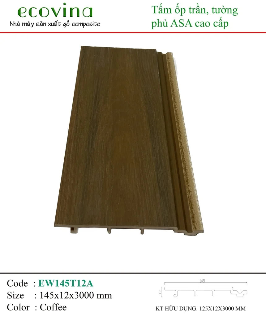 Tấm ốp PVC phủ ASA Ecovina EW145T12A Coffee