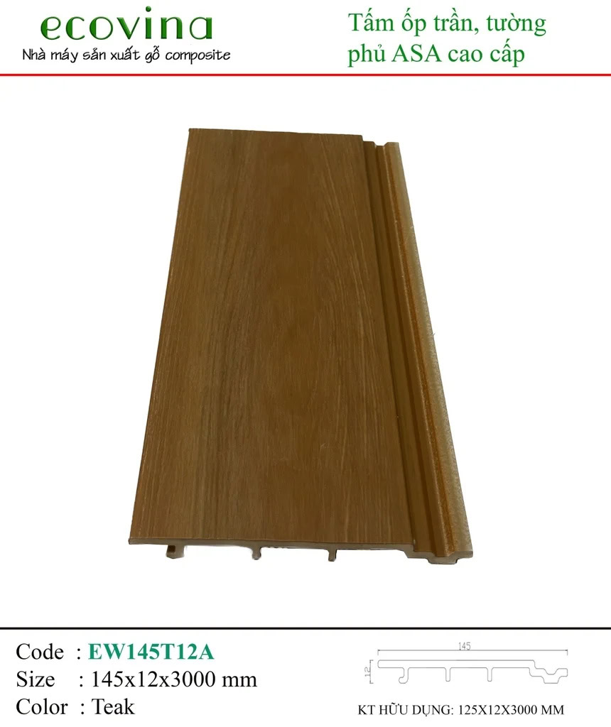 Tấm ốp PVC phủ ASA Ecovina EW145T12A Teak
