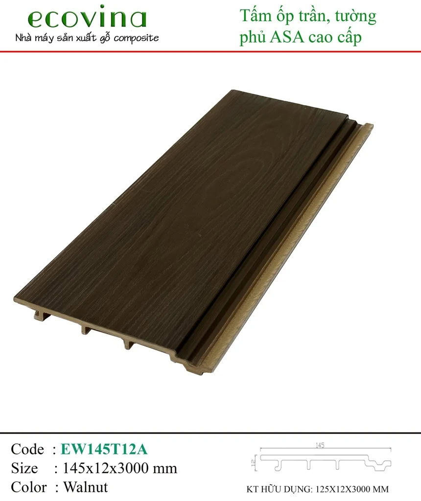 Tấm ốp PVC phủ ASA Ecovina EW145T12A Walnut