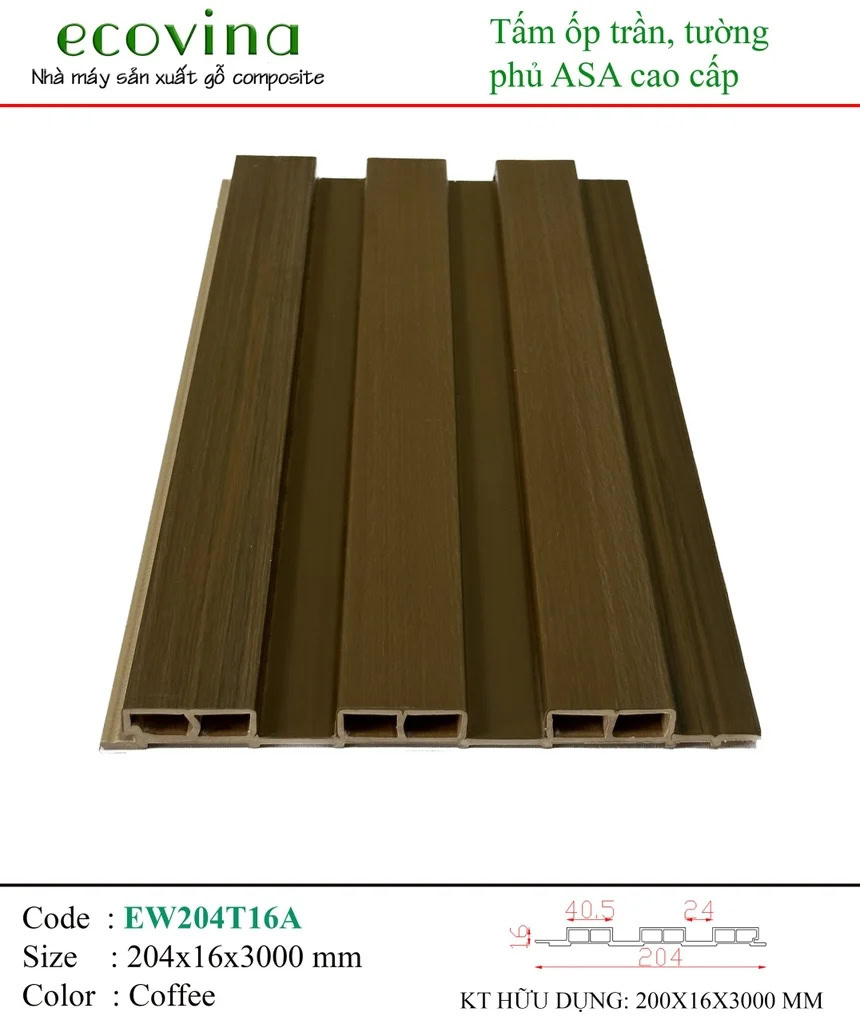 Tấm ốp PVC phủ ASA Ecovina EW204T16A Coffee