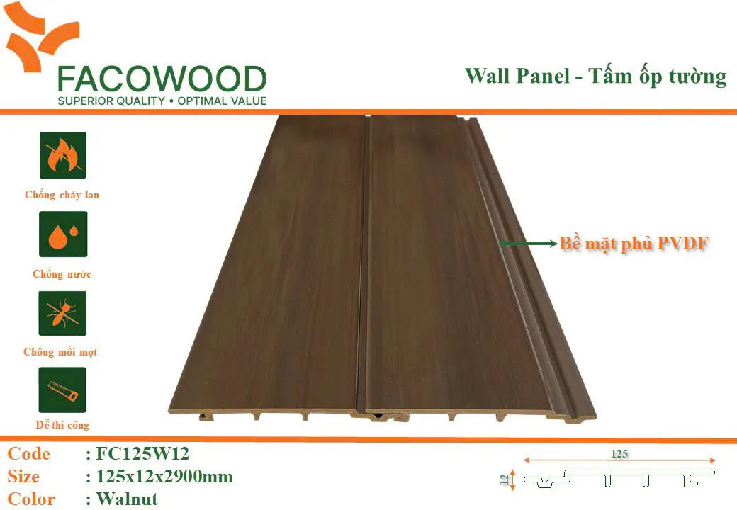 Tấm ốp Facowood FC125W12 Walnut