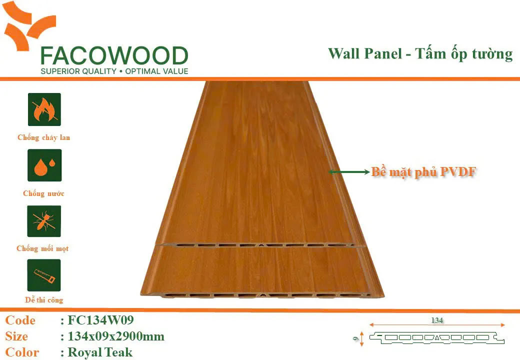 Tấm ốp Facowood FC134W09 Royal Teak