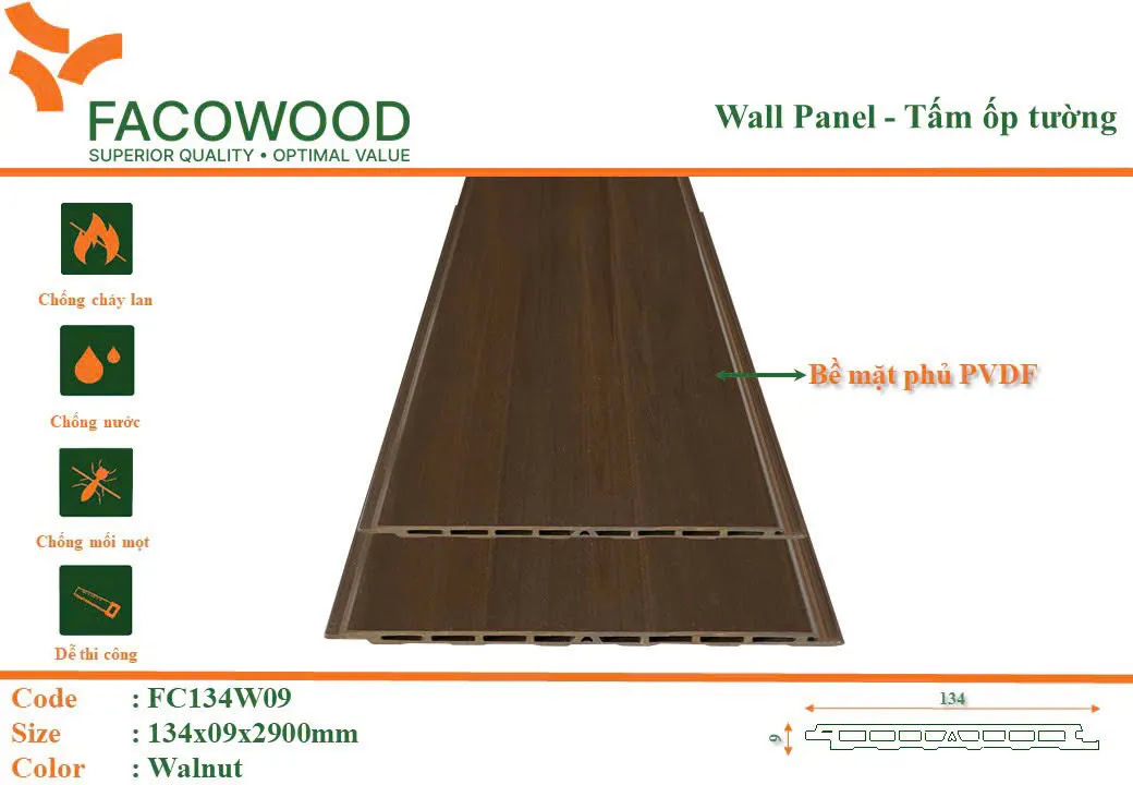 Tấm ốp Facowood FC134W09 Walnut
