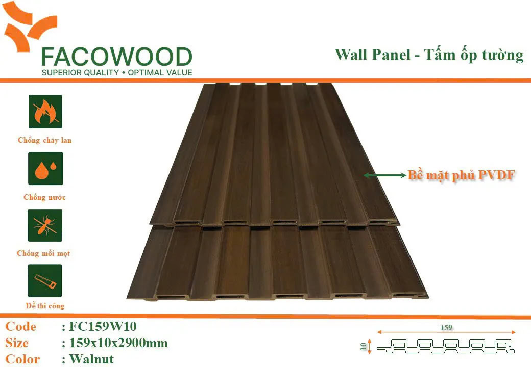 Tấm ốp Facowood FC159W10 Walnut