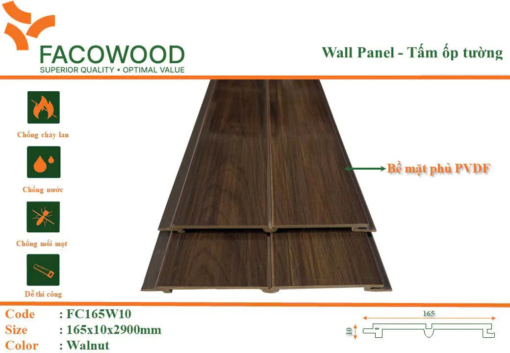 Tấm ốp Facowood FC165W10 Walnut