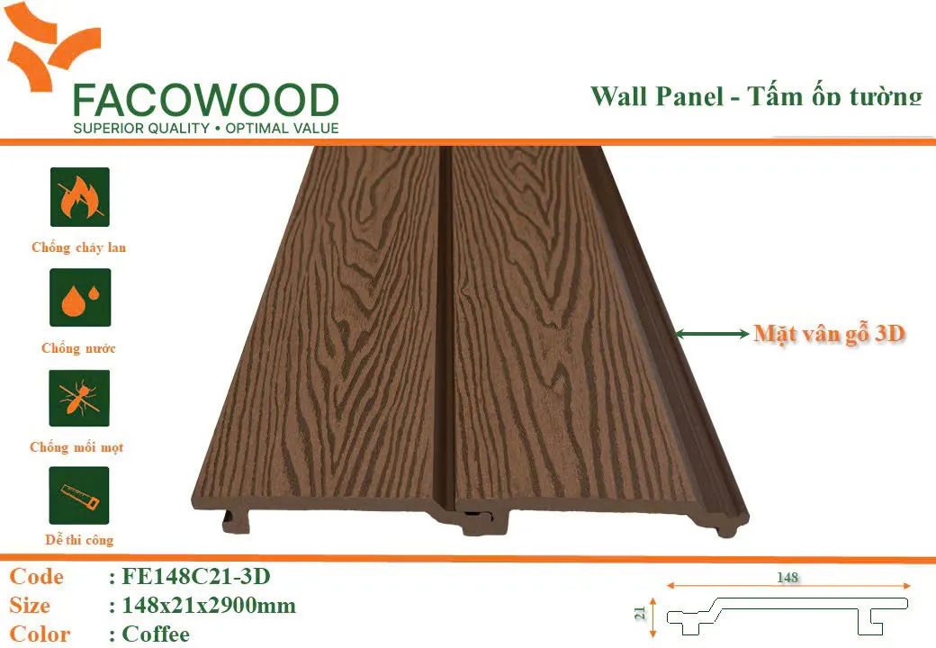 Tấm ốp Facowood FE148C21-3D Coffee