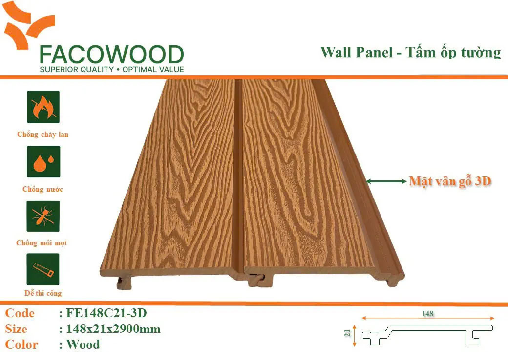 Tấm ốp Facowood FE148C21-3D Wood