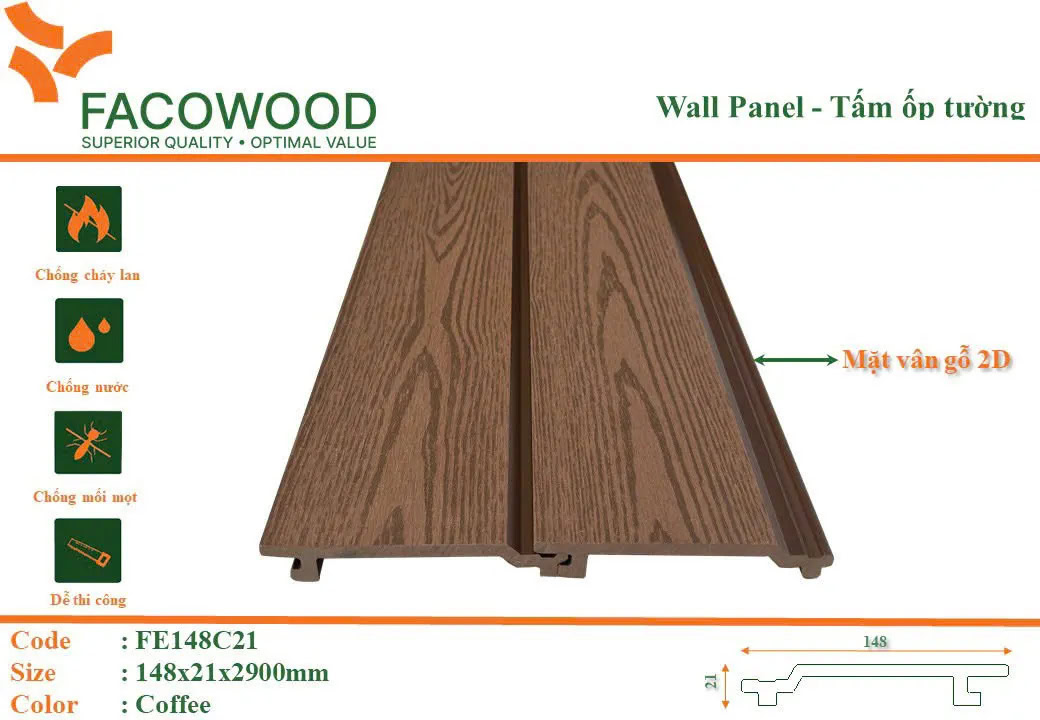 Tấm ốp Facowood FE148C21 Coffee