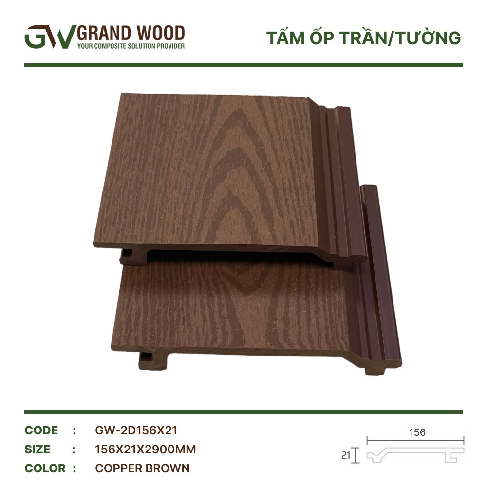 Tấm ốp gỗ nhựa Grand Wood GW-2D156x21 Copper Brown