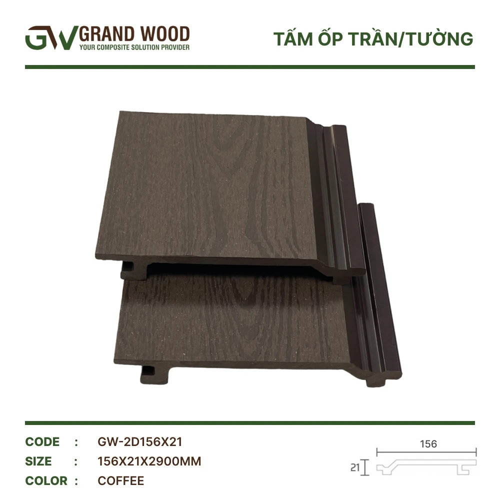 Tấm ốp gỗ nhựa Grand Wood GW-2D156x21 Coffee