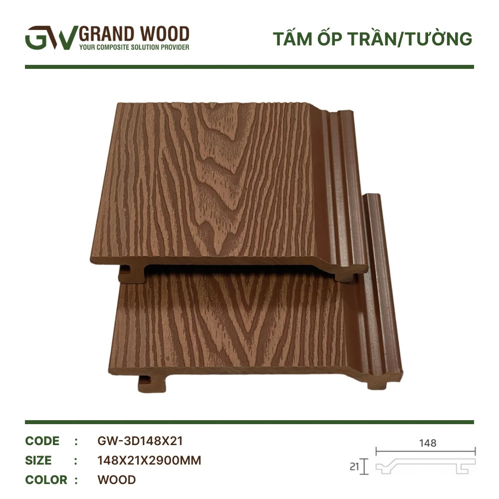 Tấm ốp gỗ nhựa Grand Wood GW-3D148x21 Wood