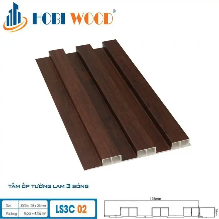 Tấm ốp lam 3 sóng cao Hobi Wood LS3C-02