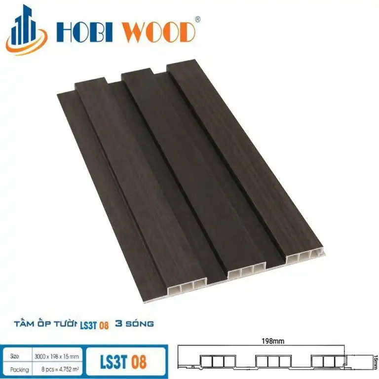Tấm ốp lam 3 sóng thấp Hobi Wood LS3T-08