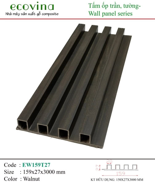 Tấm ốp lam sóng Ecovina EW159T27 Walnut