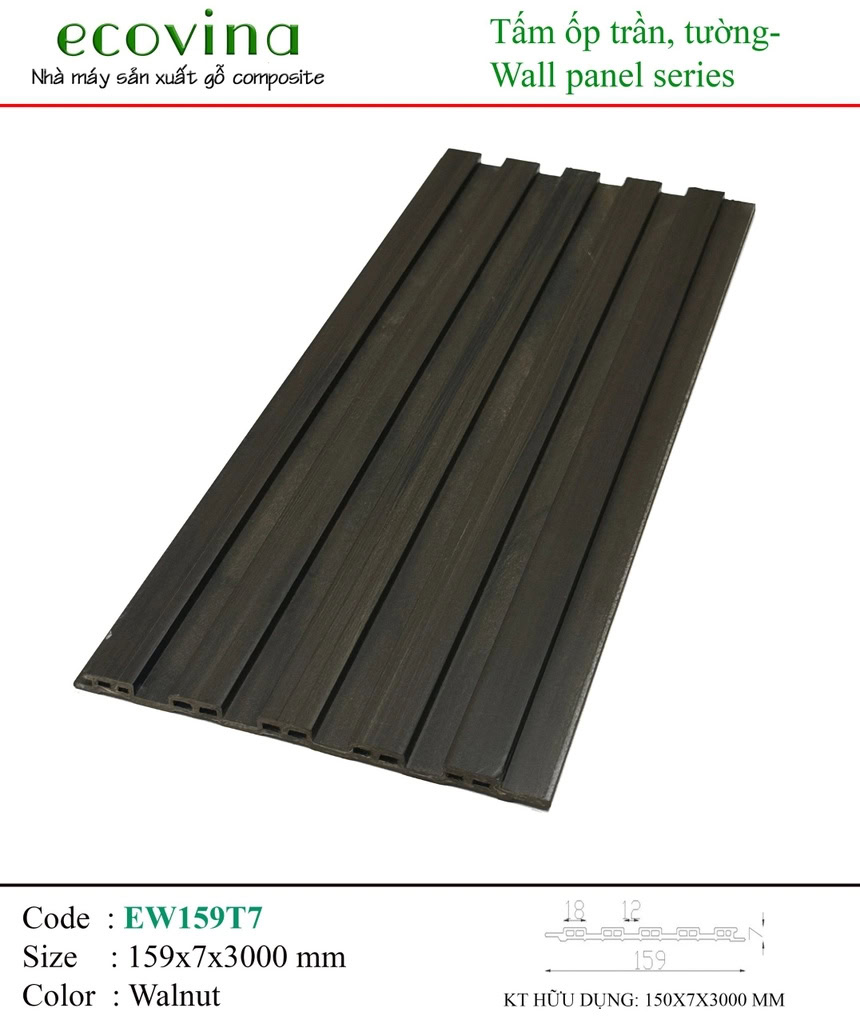 Ecovina EW159T7 Walnut Corrugated Wall Panel