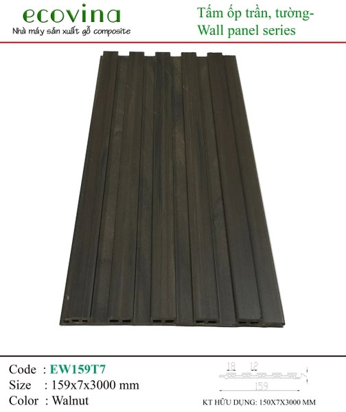Tấm ốp lam sóng Ecovina EW159T7 Walnut