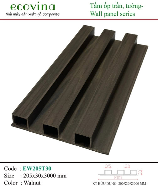 Tấm ốp lam sóng Ecovina EW205T30 Walnut