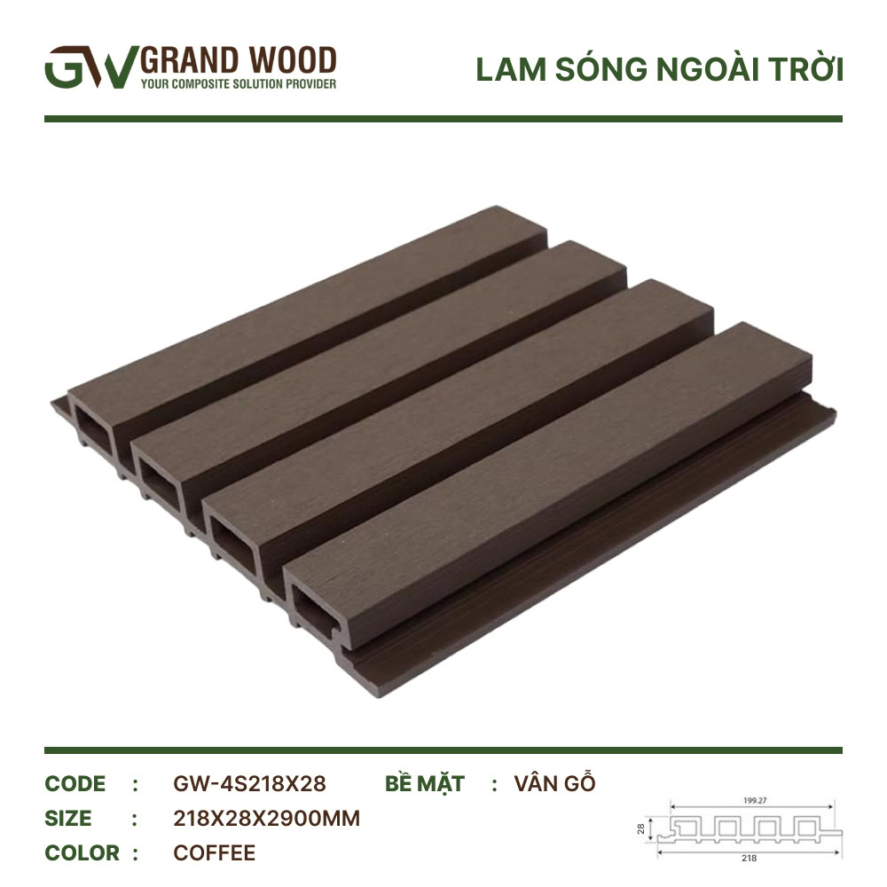 Tấm ốp lam sóng Grand Wood GW-4S 218X28 Coffee