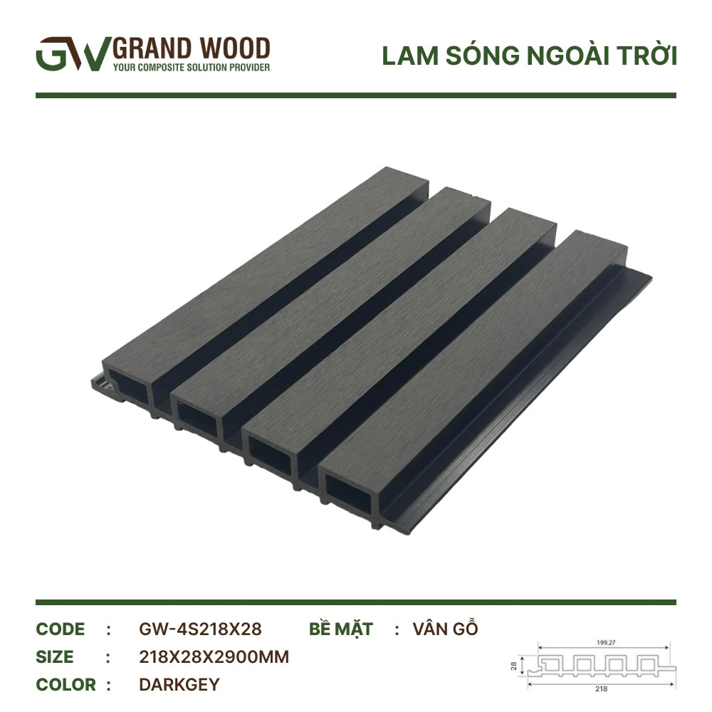 Tấm ốp lam sóng Grand Wood GW-4S 218X28 Dark Grey