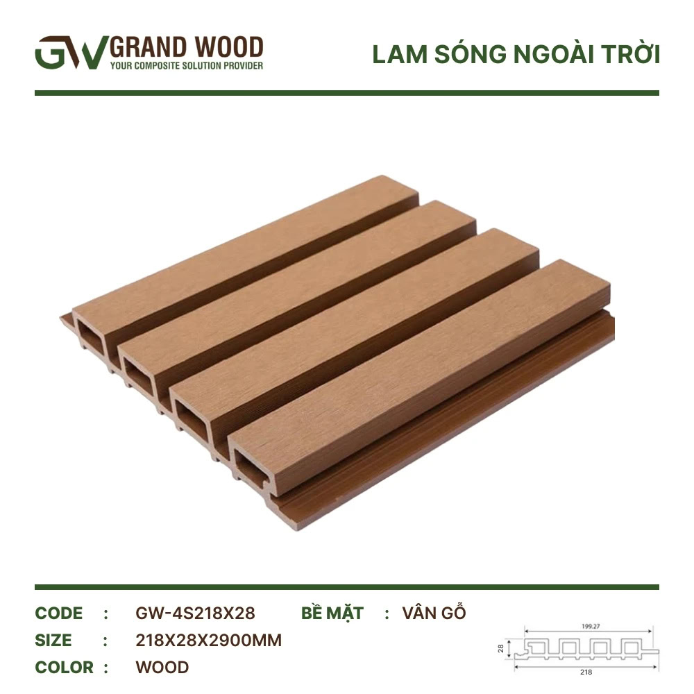 Tấm ốp lam sóng Grand Wood GW-4S 218X28 Wood