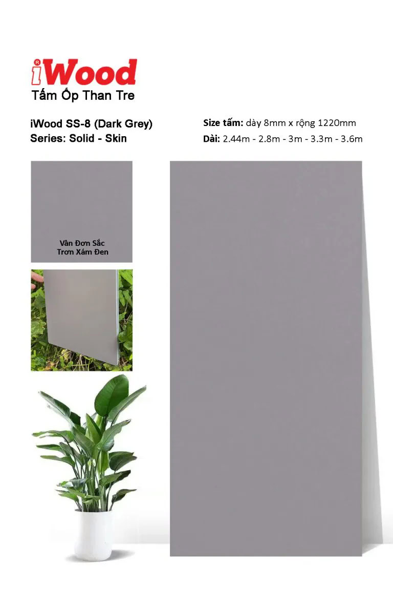 Tấm ốp than tre vân đơn sắc iWood SS-8