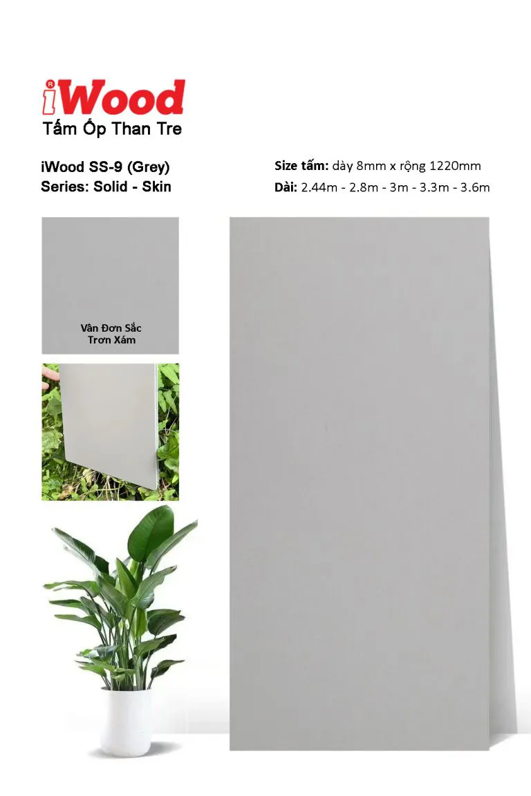 Tấm ốp than tre vân đơn sắc iWood SS-9