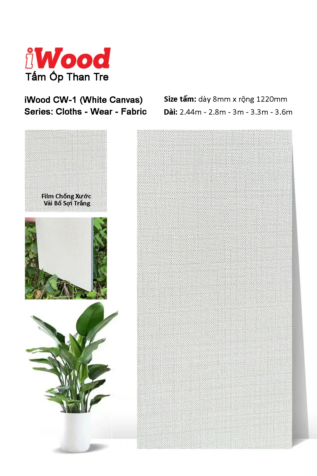 iWood CW-1 Bamboo Charcoal Wall Panel with Fabric Texture and Scratch Resistance