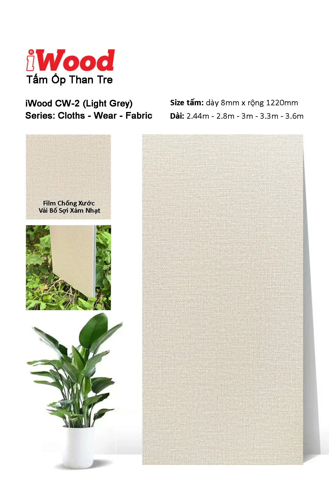 iWood CW-2 Scratch-Resistant Fabric-Look Bamboo Charcoal Wall Panel